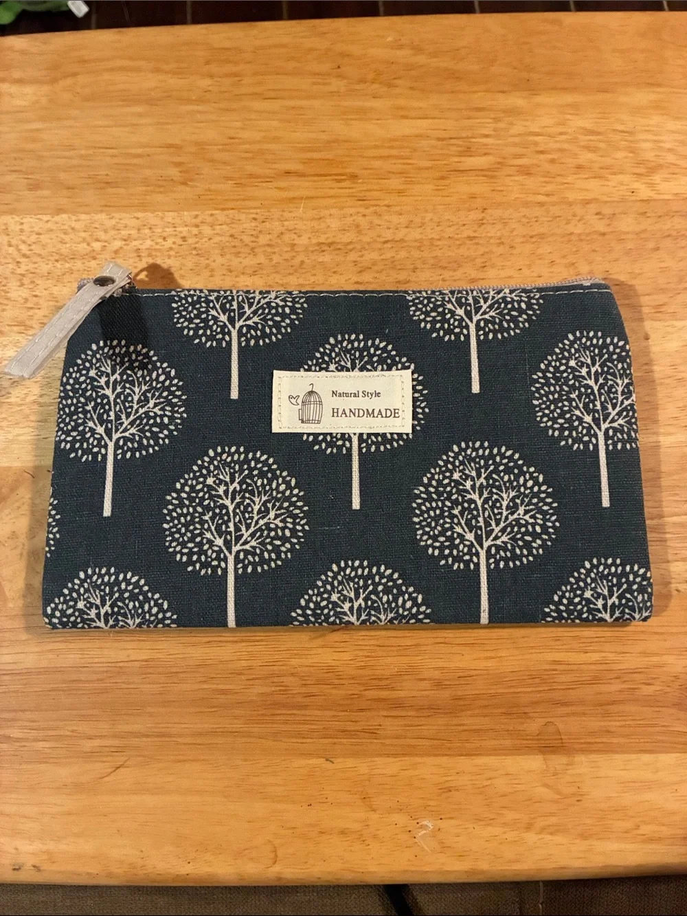 New Without Tags-Handmade Blue Tree Print Zipper Pouch